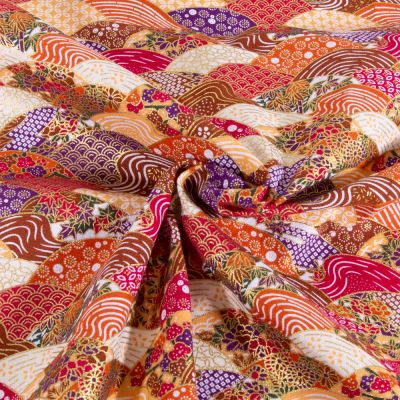 Tissu Coton imprimé Arty Paysage multico sur fond Rouge - Par 10 cm
