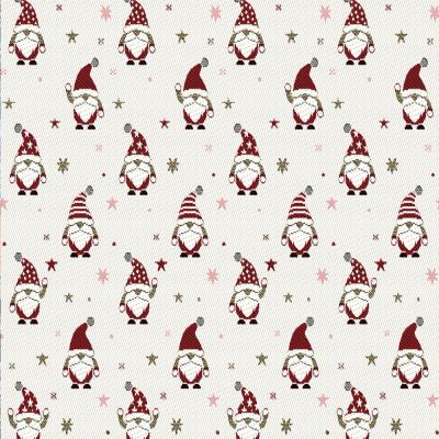 Tissu Jacquard d&#039;ameublement Bonhomme de noël Lurex sur fond Blanc cassé - Par 10 cm