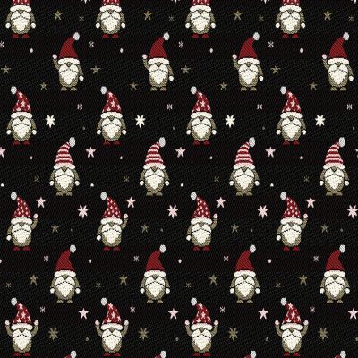 Tissu Jacquard d&#039;ameublement Bonhomme de noël Lurex sur fond Noir - Par 10 cm