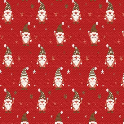Tissu Jacquard d&#039;ameublement Bonhomme de noël Lurex sur fond Rouge - Par 10 cm