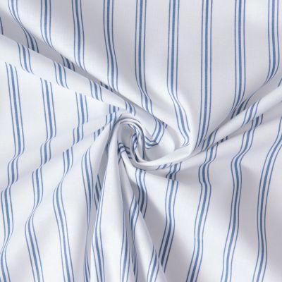 Tissu Coton imprimé Arty rayures Bleu ciel sur fond Blanc - Par 10 cm