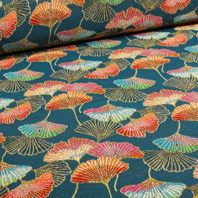 Tissu Jacquard Shali sur fond Bleu canard - Par 10 cm