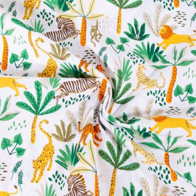 Tissu Coton imprimé Arty Animaux de la forêt Vert sur fond Blanc - Par 10 cm
