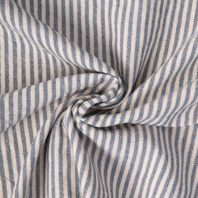 Tissu Coton d&#039;ameublement Simone rayé Bleu denim sur fond Blanc cassé - Par 10 cm