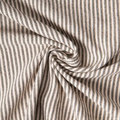 Tissu Coton d&#039;ameublement Simone rayé Kaki sur fond Ecru - Par 10 cm