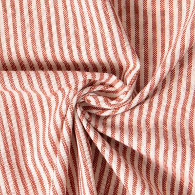 Tissu Coton d&#039;ameublement Simone rayé Terracota sur fond Naturel - Par 10 cm