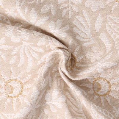 Tissu Jacquard Sunli motif floral Blanc sur fond Beige clair - Par 10 cm