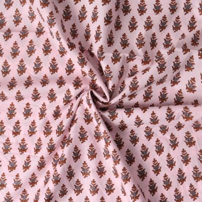 Tissu Voile de Coton Taj Mahal fleurs Terracota sur fond Rose blush - Par 10 cm