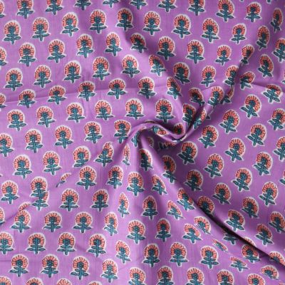 Tissu Voile de Coton Taj Mahal fleurs Oranges sur fond Violet - Par 10 cm