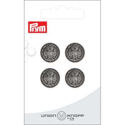 Bouton Prym Tony Métal Blason 15 mm x4 - Argent vieilli