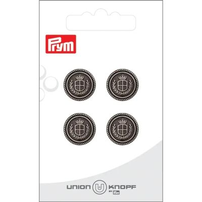 Bouton Prym Steve Métal Blason 15 mm x4 - Argent vieilli