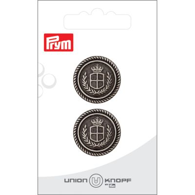 Bouton Prym Steve Métal Blason 23 mm x2 - Argent vieilli