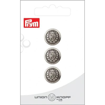 Bouton Prym Métal Blason Cherryl 15 mm x3 - Argent vieilli