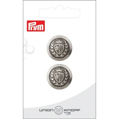 Bouton Prym Métal Blason Cherryl 20 mm x2 - Argent vieilli