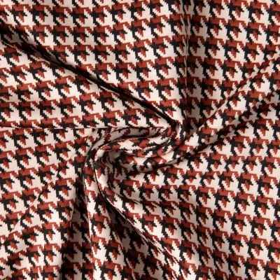 Tissu Jacquard extensible Pied de poule rouille sur fond ecru - Par 10 cm