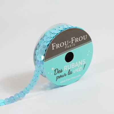 Bobinette Ruban Sequins Frou-Frou Celeste - 6 mm x 5 mètres