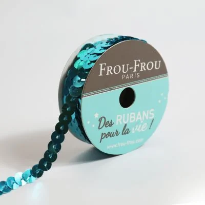Bobinette Ruban Sequins Frou-Frou Turquoise - 6 mm x 5 mètres