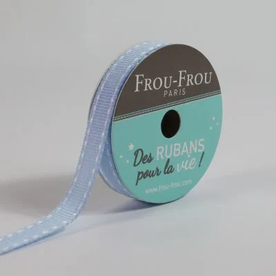 Bobinette Ruban Gros grain Surpiqué Frou-Frou Céleste - 10 mm x 4 mètres