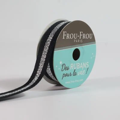 Bobinette Ruban Gros grain Rayure Brillante Frou-Frou Noir de jais - 15 mm x 4 mètres