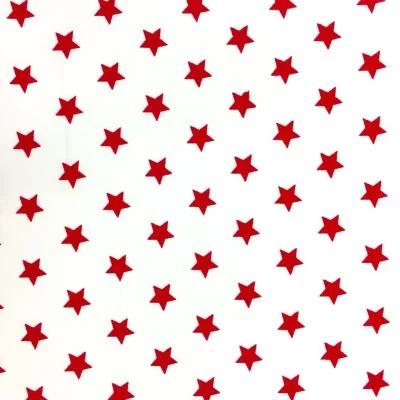 Tissu Coton imprimé Blanc Etoiles Rouges - Par 10 cm