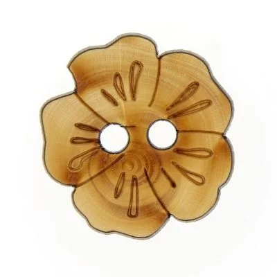 Bouton bois fleur tropicale - 36 mm