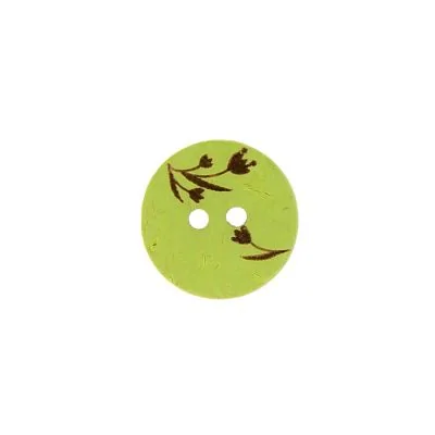 Bouton bois fleur gravé 12 mm - Vert