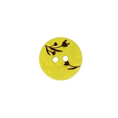 Bouton bois fleur gravé 12 mm - Jaune