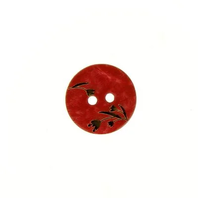 Bouton bois fleur gravé 12 mm - Rouge