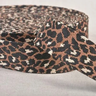 Sangle Polyester aspect Coton 38 mm Léopard Marron chocolat