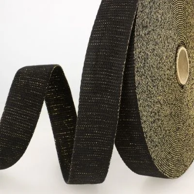 Sangle Coton 30 mm Lurex uni Noir et Or x1m