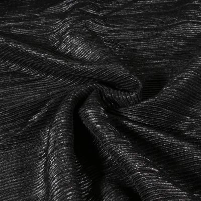 Tissu Plissé Shinny pailleté argenté sur fond Noir - Par 10 cm