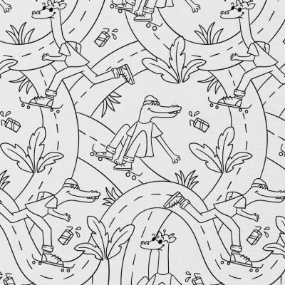 Tissu Coton à colorier Arty Skate sur fond Blanc - Par 10 cm