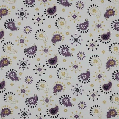 Tissu Popeline de Coton violet  Safranelle sur fond Blanc - Par 10 cm