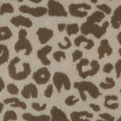Tissu Fausse fourrure Mouton taches fauves marron sur fond Beige - Par 10 cm