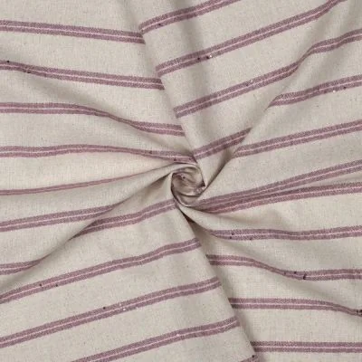 Tissu Lin Sequins rayures Vieux Rose sur fond Naturel - Par 10 cm