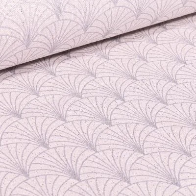 Tissu Toile Polycoton Lurex Eventails Blanc - Par 10 cm