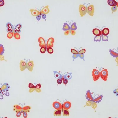 Tissu Coton imprimé Poppy Papillons glitter sur fond Blanc - Par 10 cm