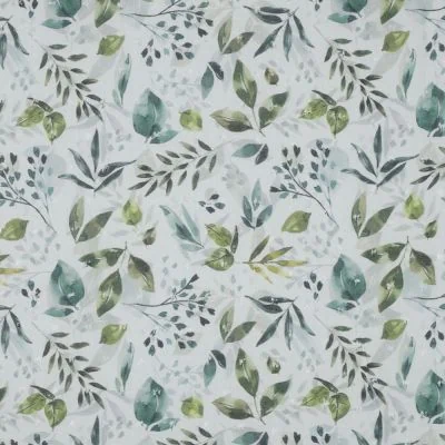Tissu Plumetis Viscose digital feuilles sur fond Blanc - Par 10 cm