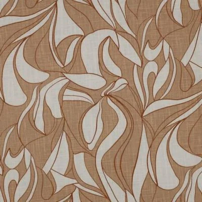 Tissu  Lin imprimé Floral blanc sur fond Beige - Par 10 cm