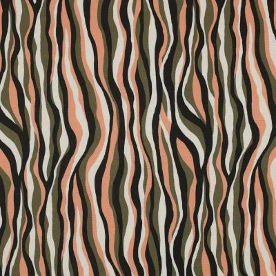 Tissu Viscose Zébré tons kaki et saumon sur fond Vert foncé - Par 10 cm