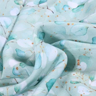Tissu Viscose Aqua Eucalyptus sur fond Vert menthe - Par 10 cm