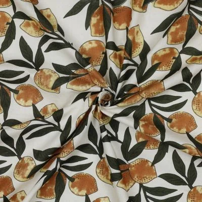 Tissu Coton indien Block print Citrons sur fond Ecru - Par 10 cm