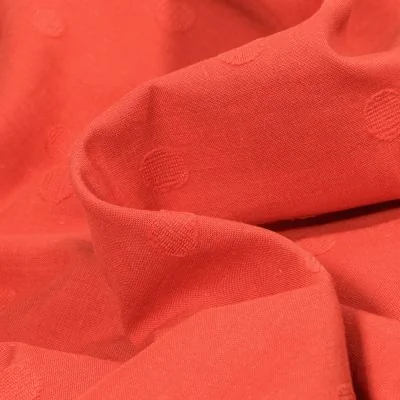 Tissu Voile de Coton Pois texturé sur fond Orange - Par 10 cm