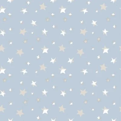 Tissu Jersey Coton imprimé beiges et blanches sur fond Bleu - Par 10 cm