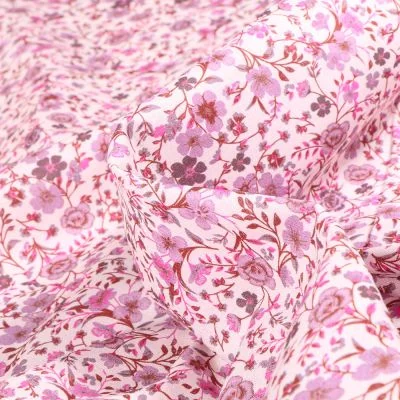 Tissu Popeline de coton Sweet Flower Mathilde Rose sur fond Blanc - Par 10 cm