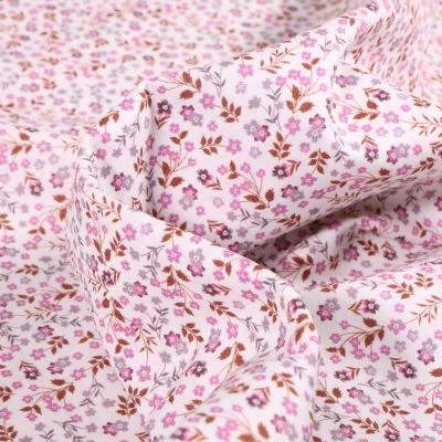 Tissu Popeline de coton Sweet Flower Pepe Rose sur fond Blanc - Par 10 cm