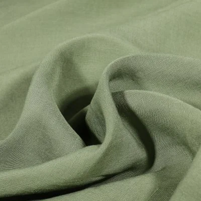 Tissu Viscose Lin Uni Lino sur fond Vert kaki - Par 10 cm