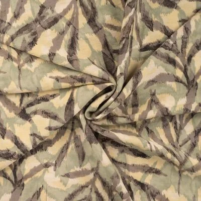 Tissu Viscose texturé Feuillage abstrait sur fond Vert kaki - Par 10 cm