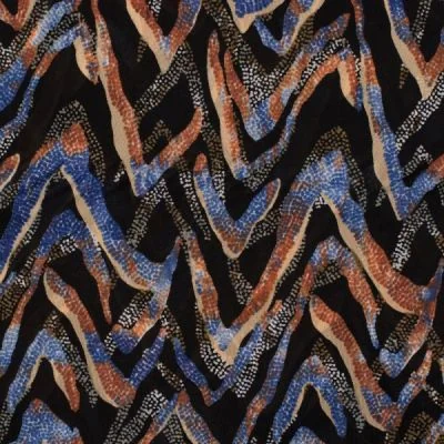 Tissu Tulle souple  Zigzag bleu sur fond Noir - Par 10 cm