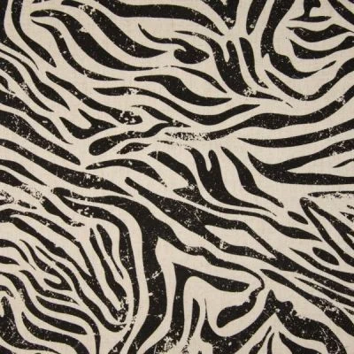 Tissu Lin Viscose lavé Zébré noir sur fond Beige chiné - Par 10 cm